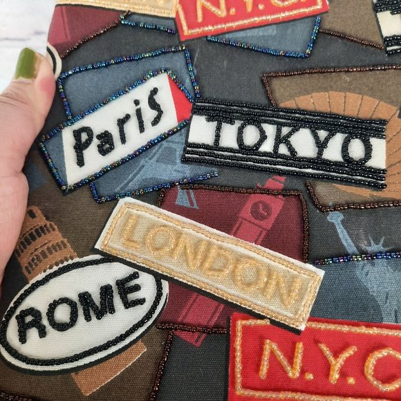 Vintage Beaded Purse World Traveler NYC Paris Rome Tokyo London - Picture 4 of 11